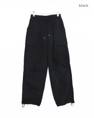 Fleece-lined parachute string cargo pants