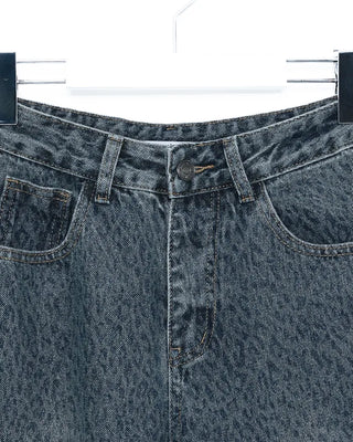 Leopard print denim pants
