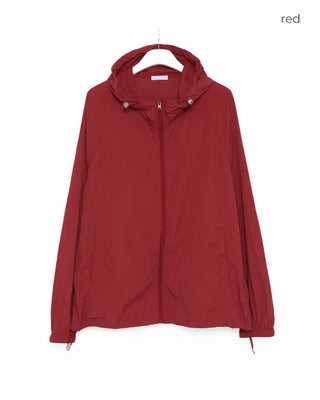 Nylon hooded drawstring zip-up jacket