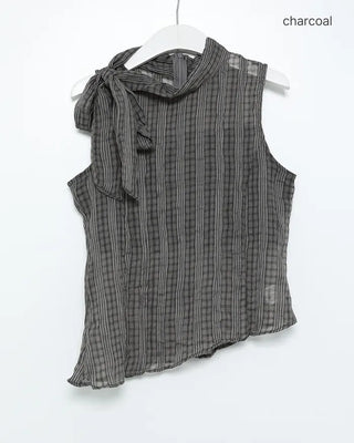 Mock neck ribbon string sleeveless