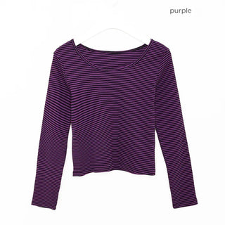 2-Way Round Neck Thin Stripe Long T-Shirt