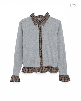 Checked frill cardigan