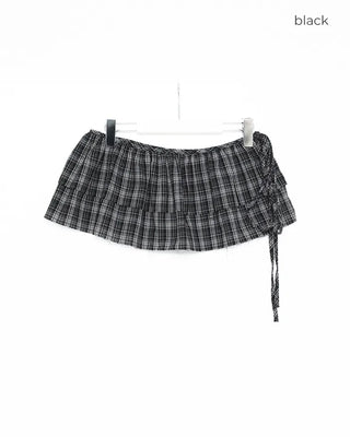 Checked frill layered wrap skirt