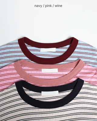 Pointelle Border Round Neck T-Shirt