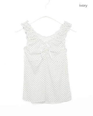 Pindot Ribbon Gathered Elastic Tank Top