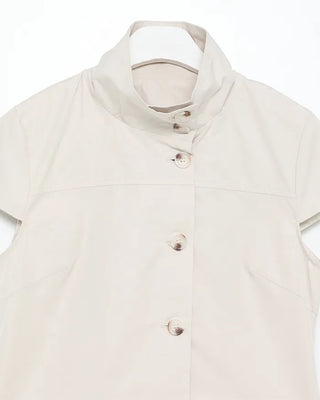 Cap-sleeve button-up high-neck blouse