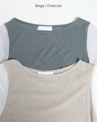 See-through two-tone short-sleeve T-shirt