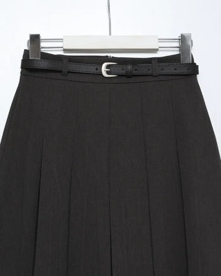 Belted pleated midi skirt