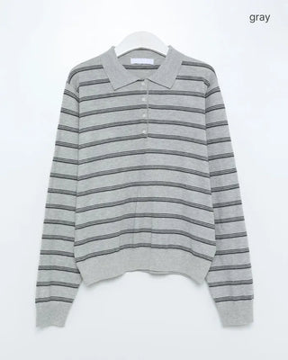 Striped knit polo shirt