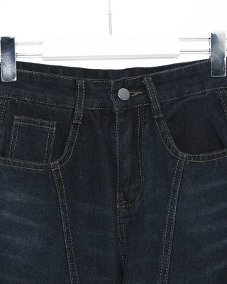 Hip-stitch washed denim pants