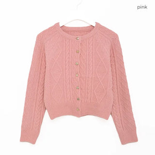 Gold heart button cable cardigan