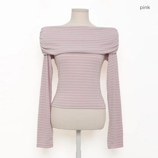 Border Shirred Off-Shoulder T-Shirt