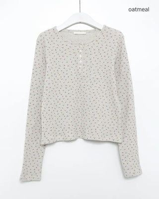 Mini Flower Henley Neck Thermal Cut and Sew