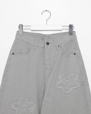 Flower embroidered wide-leg pants