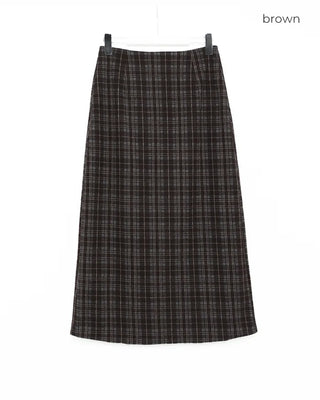 H-line check long skirt