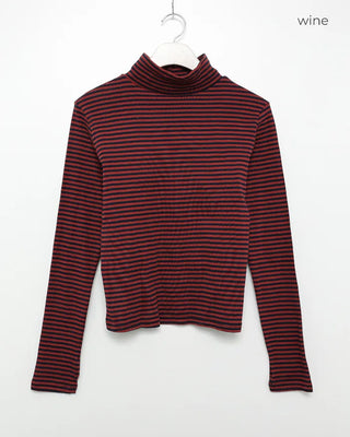 Half-neck striped long-sleeve T-shirt