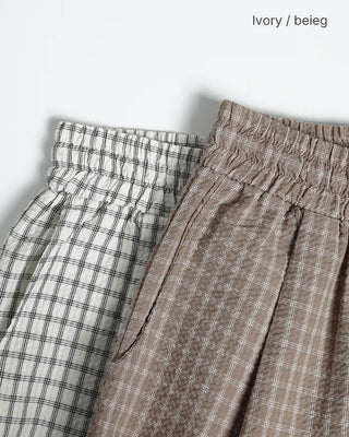 Elastic waistband checkered wide-leg pants