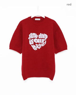 (Unisex) Heart Lettering Short-Sleeve Knit