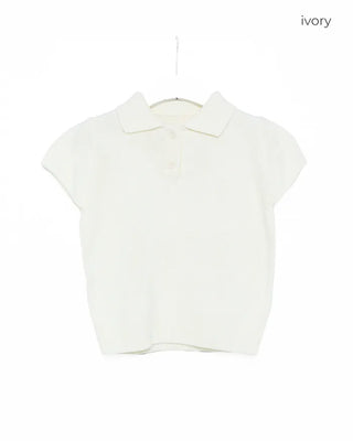 Two-button collar short-sleeved knit