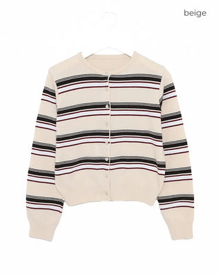 Double-border round-neck knit cardigan