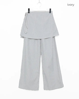 Striped layered wrap skirt set with banding pants