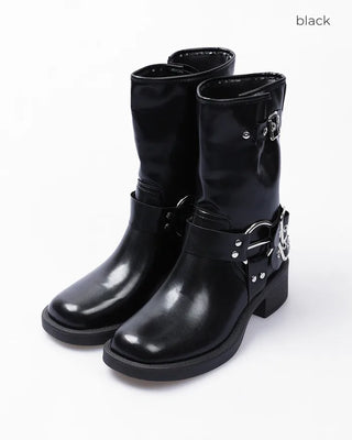 Faux Leather Mid-Calf Engineer Boots