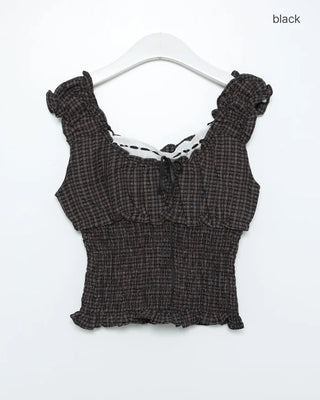 Checked ribbon top blouse