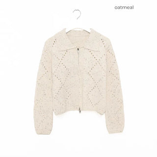 Perforated Collar Knit Zip-Up
