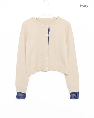 Checked two-tone knit cardigan