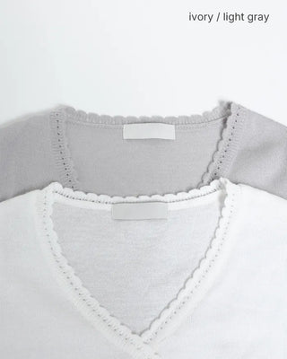 Perforated Scallop Surplice Neck Summer Knit