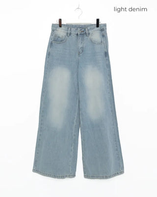 Washed wide-leg denim pants