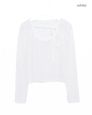 Jewel Neck String Dot Long T-Shirt