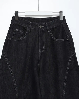 Contrast stitched curved denim wide pants