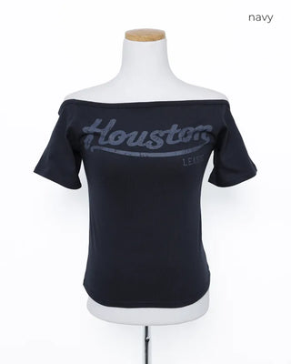 Lettering Crop Off-Shoulder Short-Sleeve T-Shirt