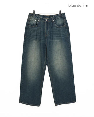 Vintage Wash Wide Fit Denim Pants