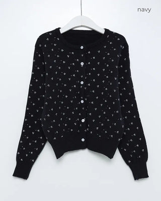 Floral print round neck cardigan