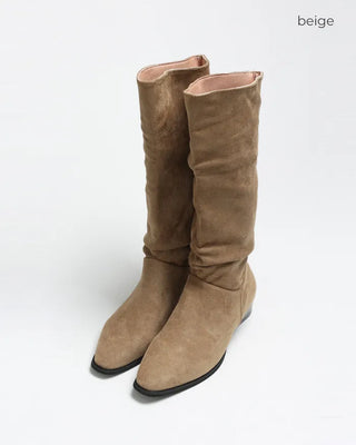 Suede Shirring Long Boots