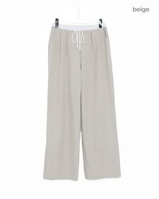 Two-tone elastic waist slacks