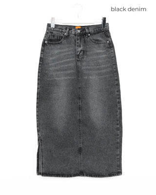 Long slit denim skirt