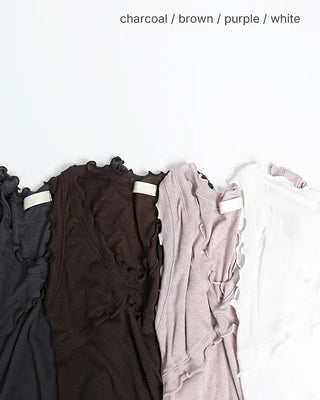 V-neck scalloped hem ribbed tank top