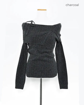 Ribbon strap off-shoulder knit