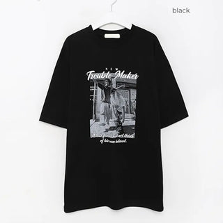 Loose-fitting photo print short-sleeved T-shirt