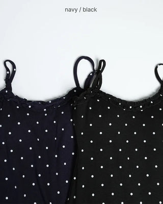 Cap-attached polka dot camisole long dress