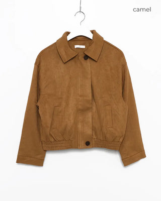 Point button zip fly suede blouson