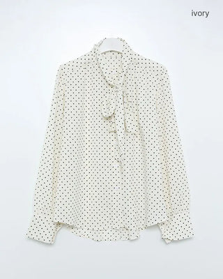 Polka Dot Ribbon Tie Blouse