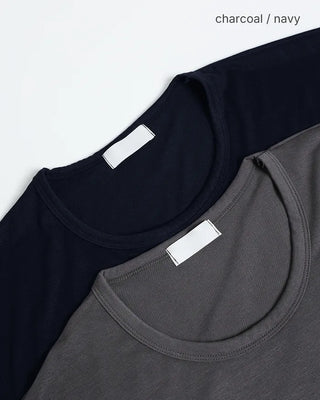 (Unisex) U-neck simple long-sleeve cut and sew