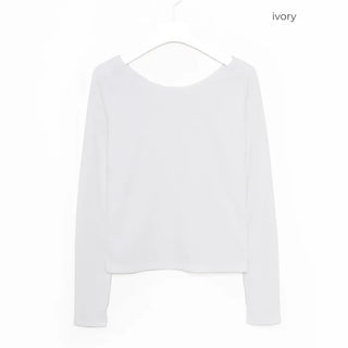 U-neck ribbed long-sleeved T-shirt