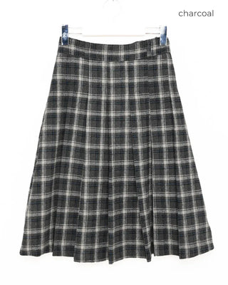 Checked pleated midi skirt