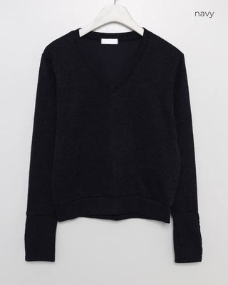 Sleeve Button V-Neck Long T-Shirt
