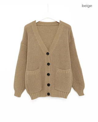 Ribbed V-neck Loose Cardigan